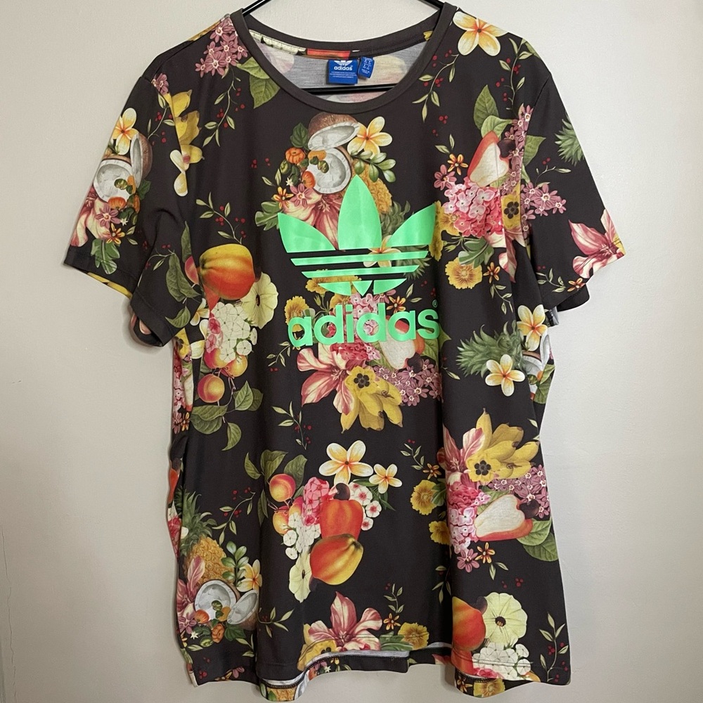 Farm Rio - Adidas Colab Fruit and foliage tee with bright green logo XL